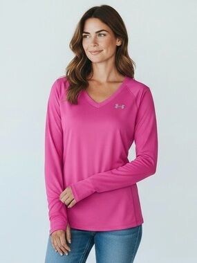 Under Armour Heat Gear Semi-Fitted Long Sleeve V-Neck Athletic Top